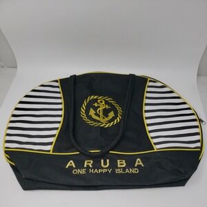 Aruba Black Beach Bag One Happy Island‎ Anchor/ Boating Design Great Condition